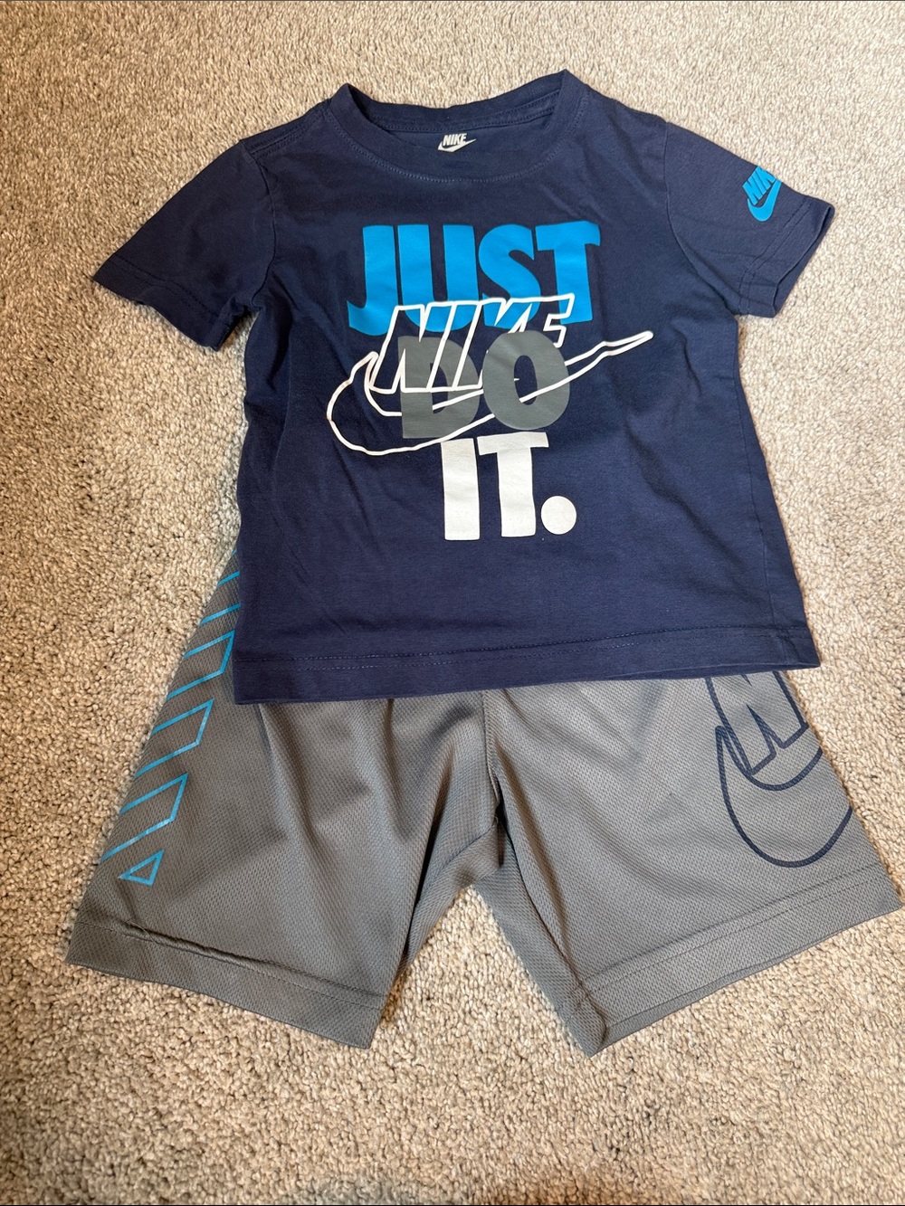 Nike Navy Blue and Gray 'Just Do It' Kids Tee & Shorts Set